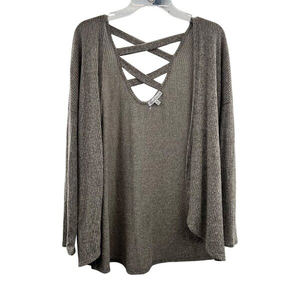 Moa Moa Women's Ribbed Crisscross Back Cardigan Gray Size Medium - Picture 1 of 9